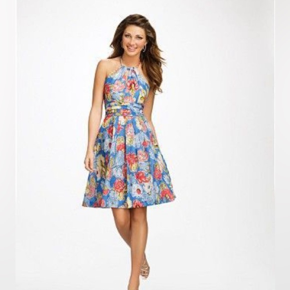Alfred Angelo Cotton Silk Floral Halter Dress